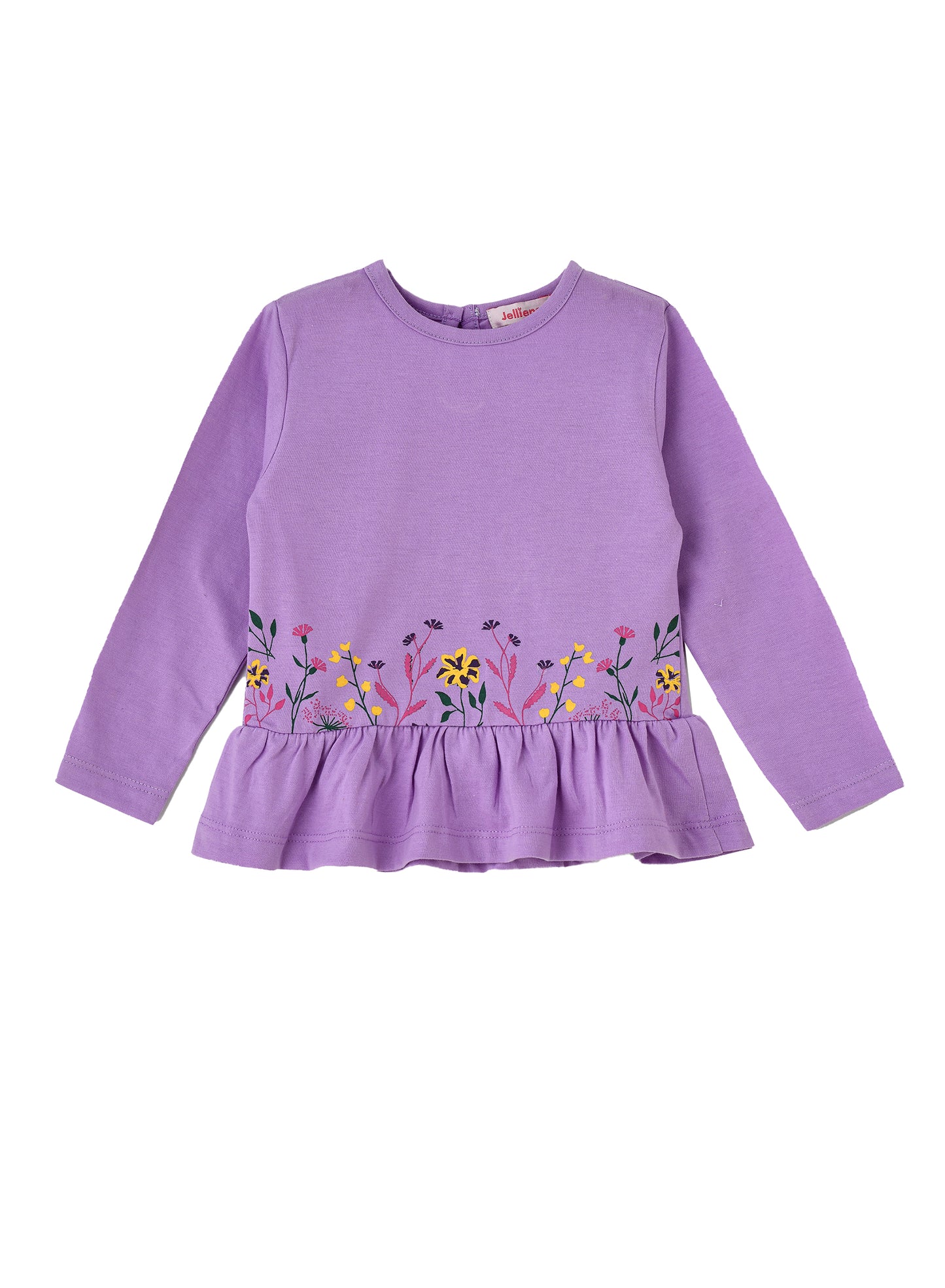 Jelliene Girls Long Sleeve Top Floral Embroidery - Purple