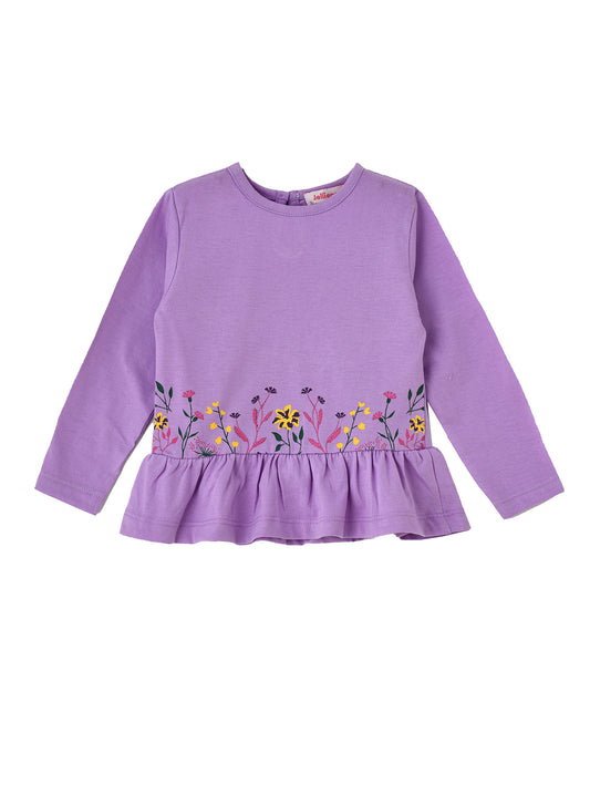 Jelliene Girls Long Sleeve Top Floral Embroidery - Purple