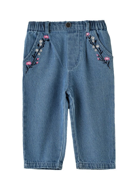 Jelliene Girls Denim Pants with Floral Embroidery