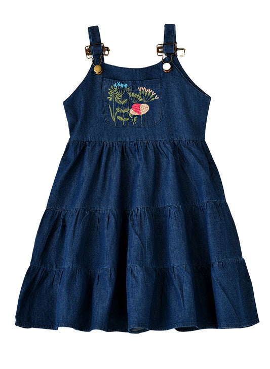 Jelliene Girls Denim Tiered Dress - Blue