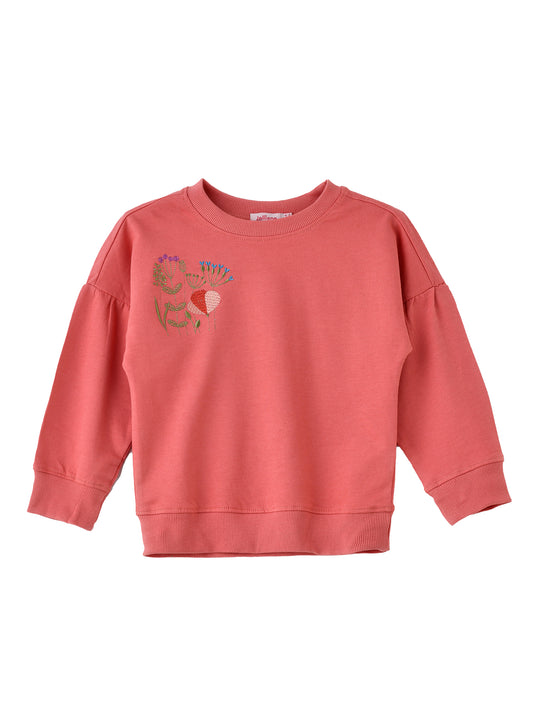 Jelliene Girls Sweatshirt Floral Embroidery - Coral