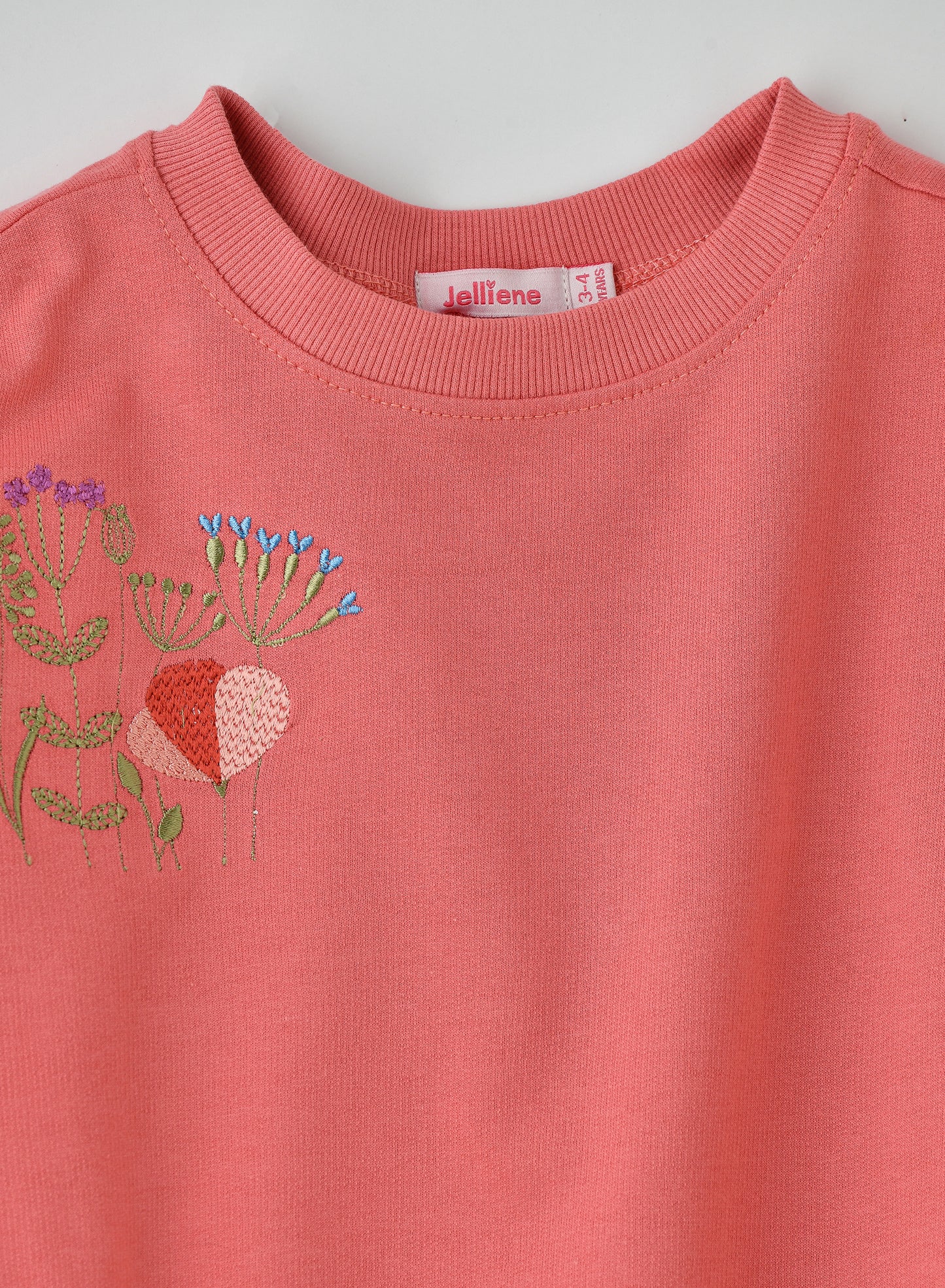 Jelliene Girls Sweatshirt Floral Embroidery - Coral