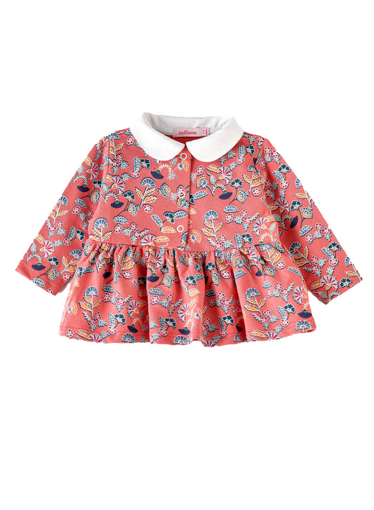 Jelliene Baby Floral Top with White Collar - Coral