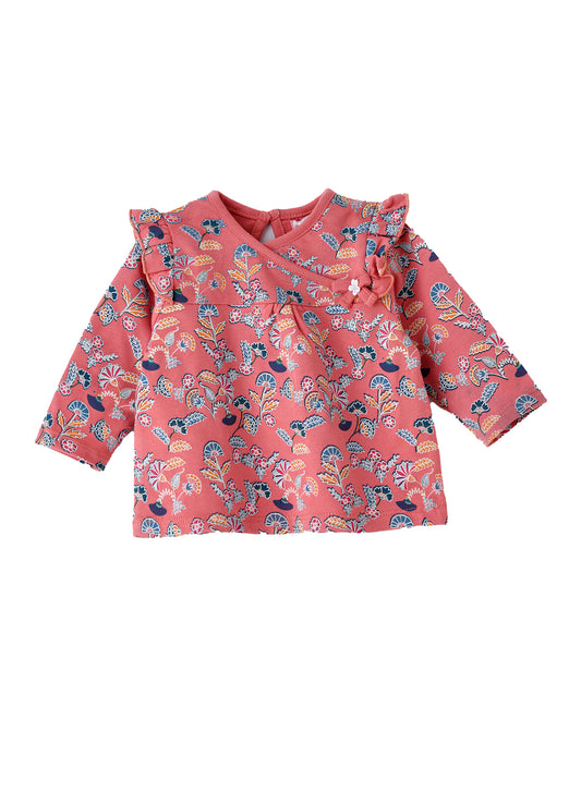 Jelliene Baby Floral Top with Ruffle Detail - Coral