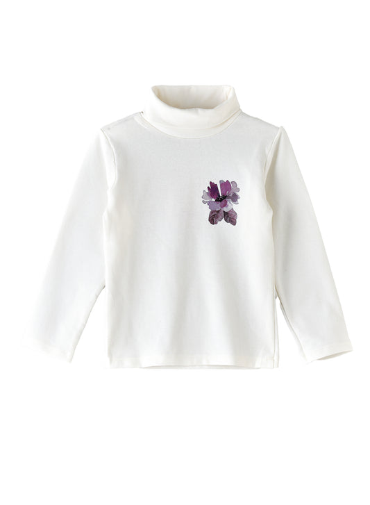 Jelliene Girls Turtleneck with Floral Print - White