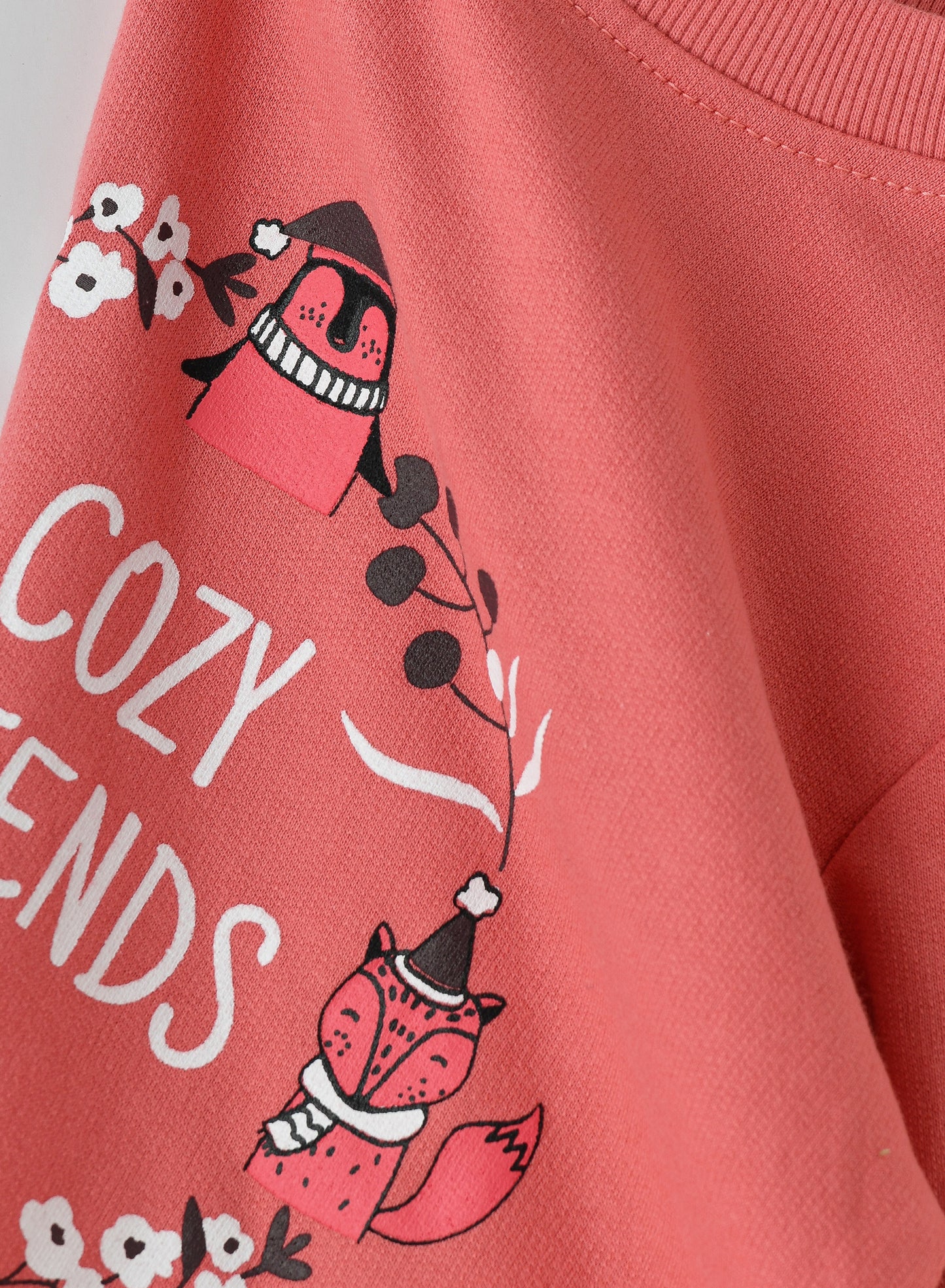 Jelliene Girls Sweatshirt Cozy Friends Print - Coral