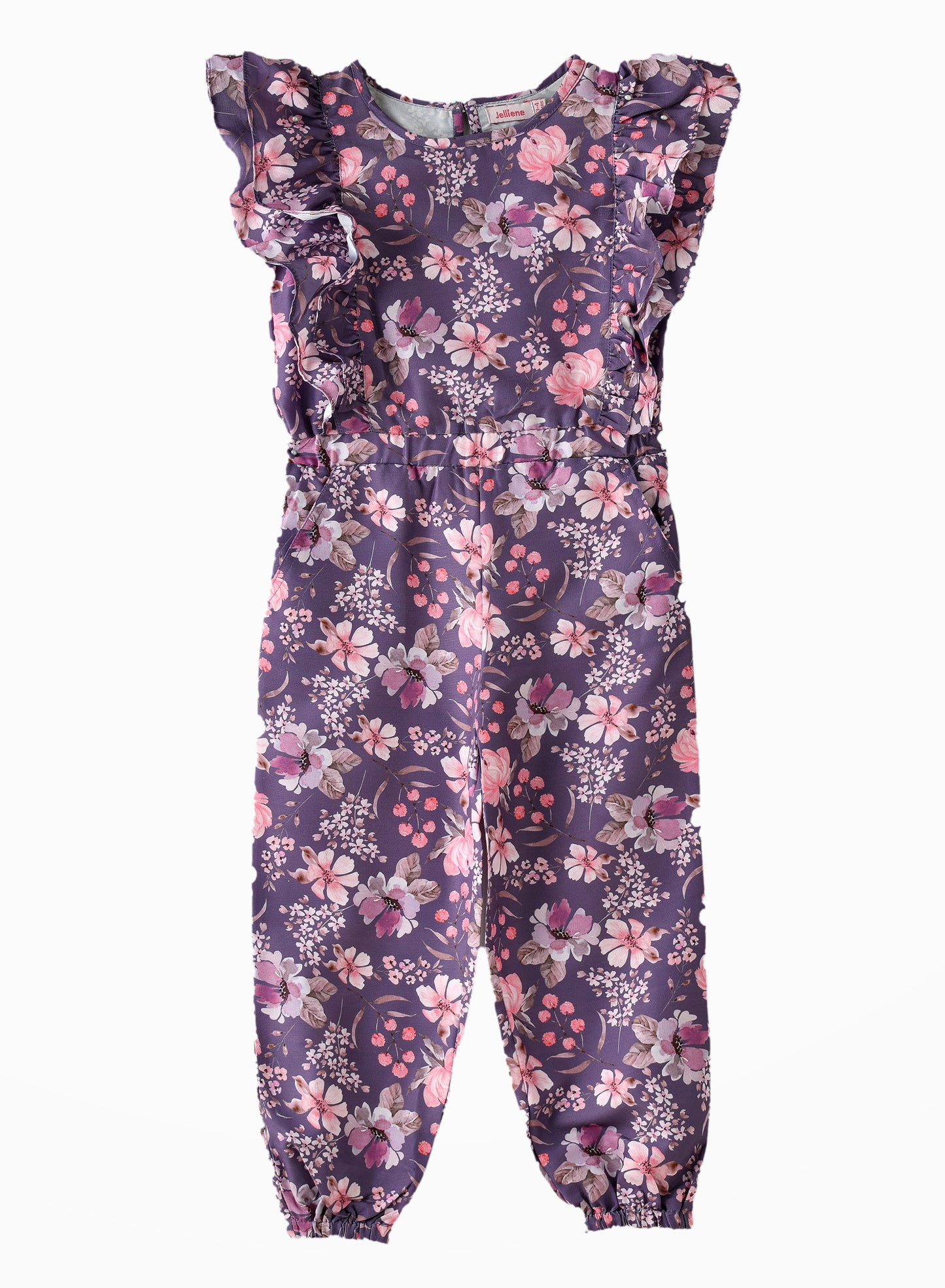 Jelliene Blooming Fun Girls Floral Print Jumpsuit - Purple