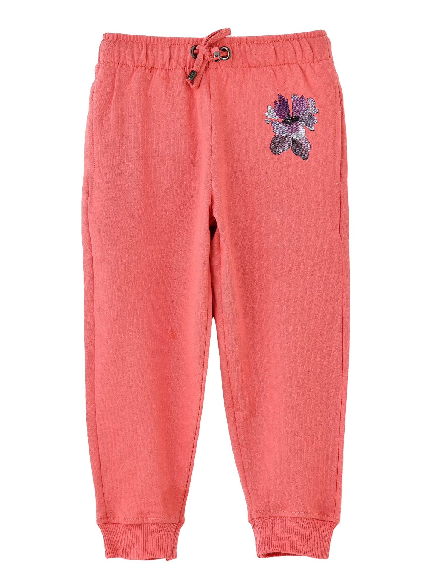 Jelliene Girls Jogger With Floral Motif - Coral