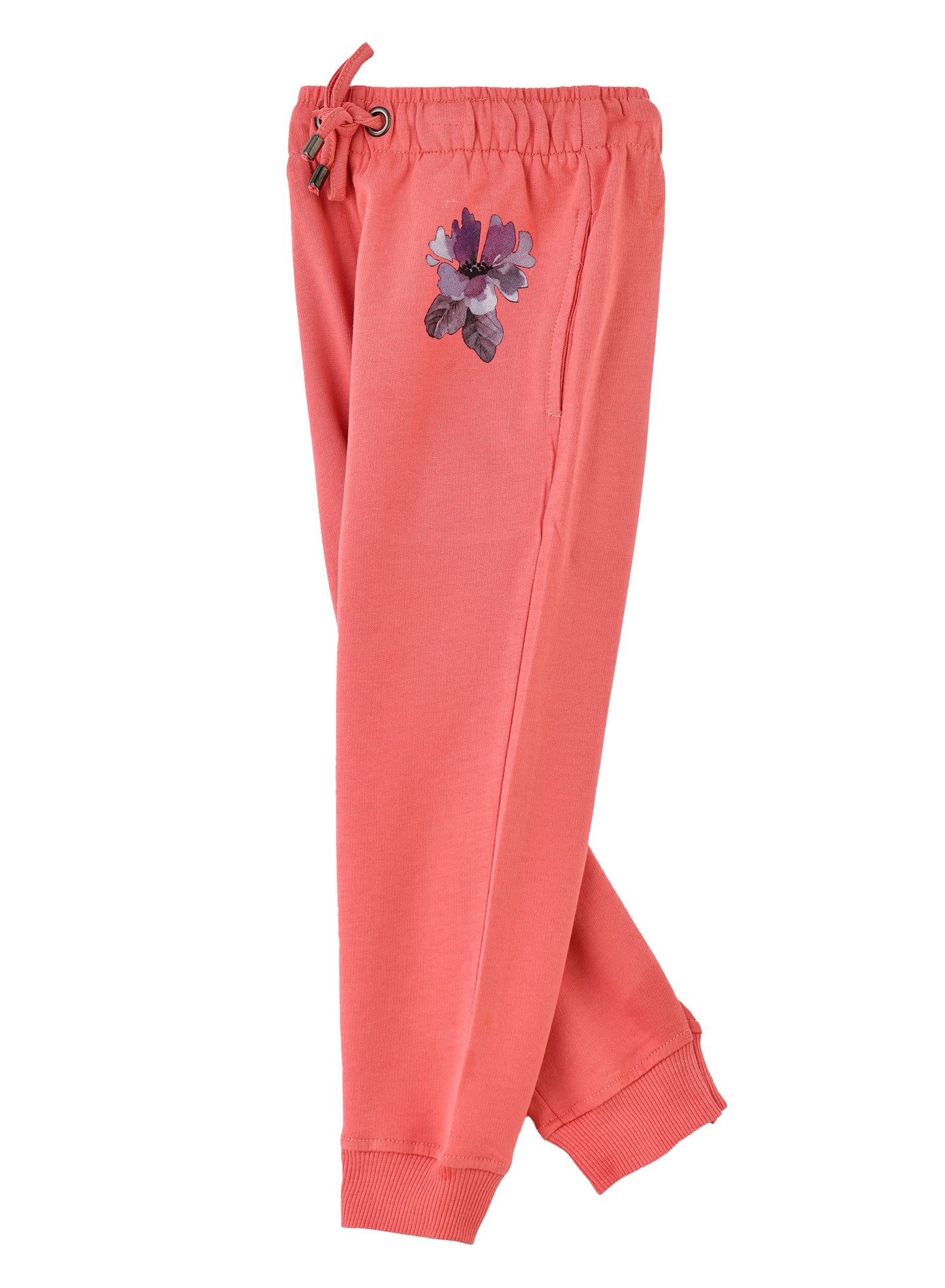 Jelliene Girls Jogger With Floral Motif - Coral