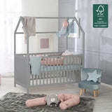 Roba Convertible Wooden House Baby Cot Bed To Junior Bed - Taupe