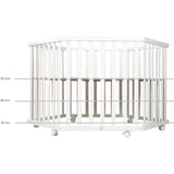 Roba Wooden Hexagonal Playpen, With Bumper, Wheels With Brakes, Height Adjustable - White