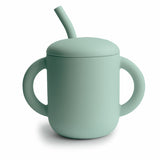 Mushie Silicone Training Cup + Straw Cambridge Blue - Laadlee
