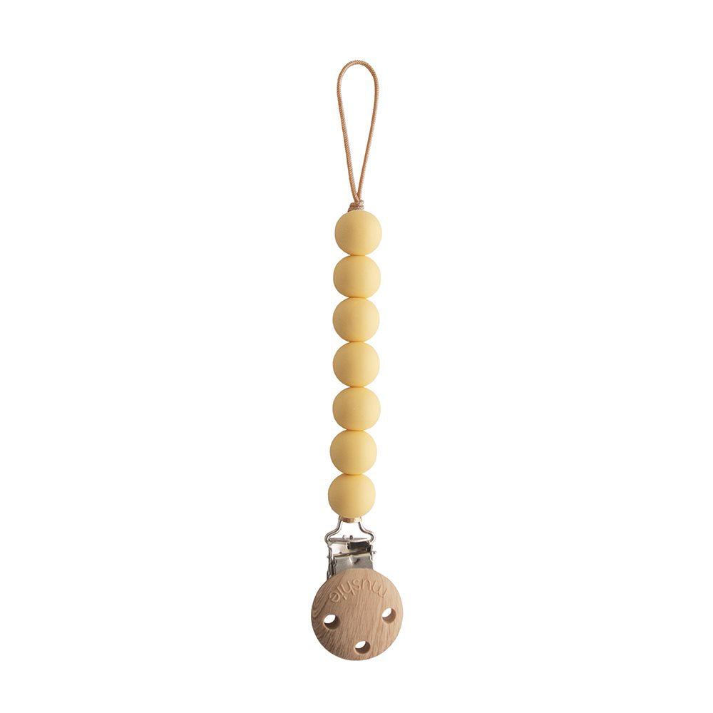 Mushie Pacifier Clips Halo Muted Yellow - Laadlee