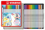Stabilo Premium Fibre Tip Multicolor Pen 68 brush Tin  - Pack of 15