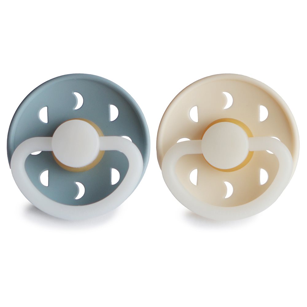 Frigg Moon Phase Latex Baby Pacifier 6M-18M, 2Pack, Stone Blue Night/Cream Night - Size 2 - Laadlee