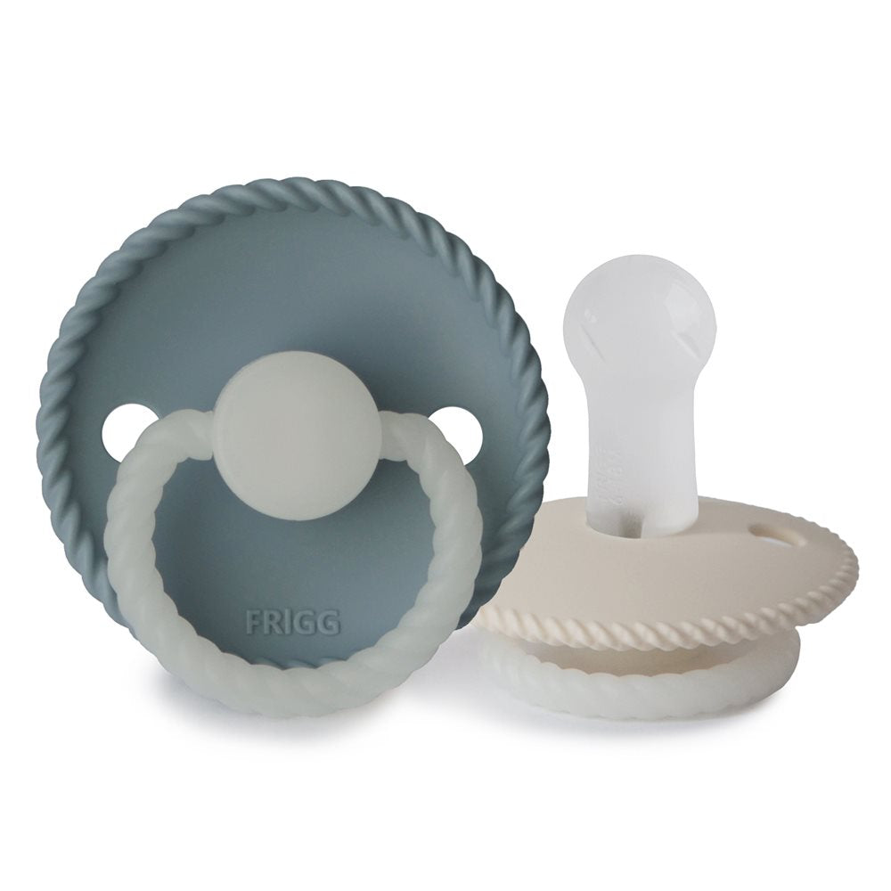Frigg Rope Silicone Baby Pacifier 6M-18M, 2Pack, Stone Blue Night/Cream Night - Size 2 - Laadlee