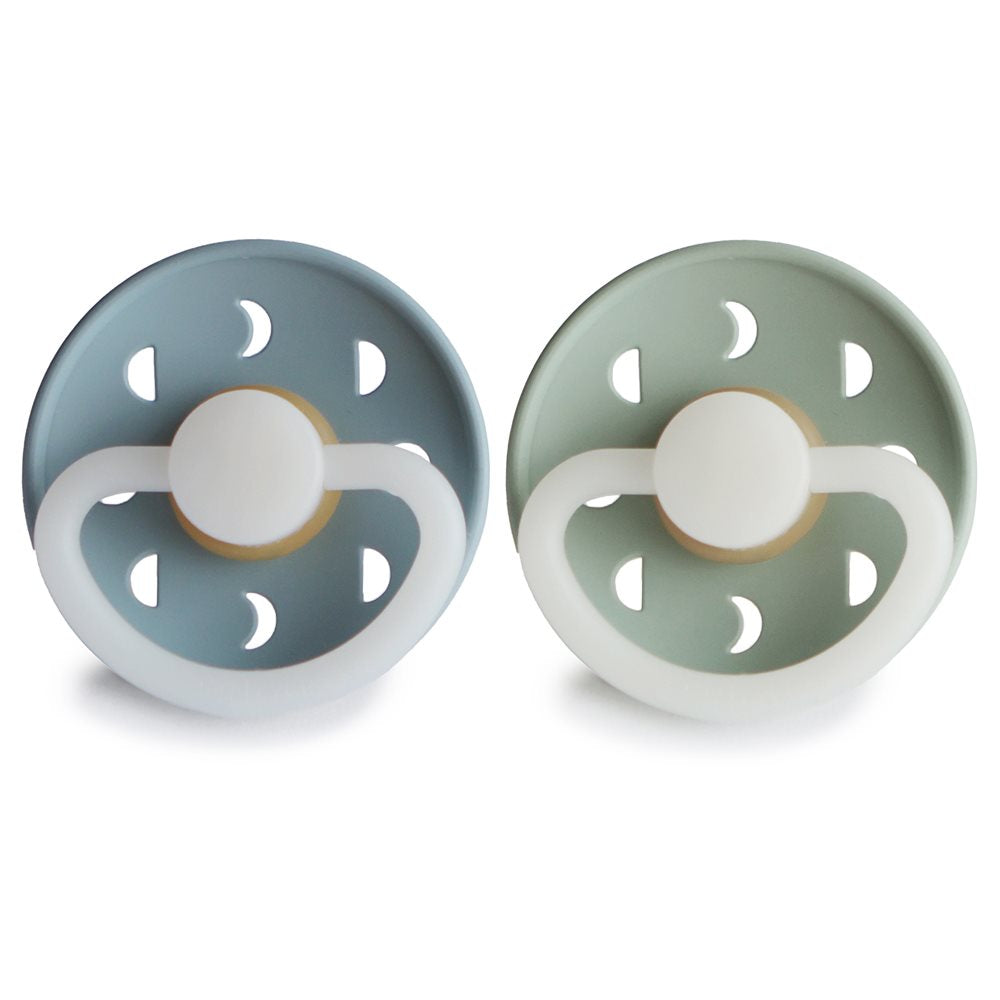 Frigg Moon Phase Latex Baby Pacifier 0-6M, 2Pack, Stone Blue Night/Sage Night - Size 1 - Laadlee