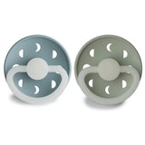Frigg Moon Phase Silicone Baby Pacifier 6M-18M, 2Pack, Stone Blue Night/Sage Night - Size 2 - Laadlee