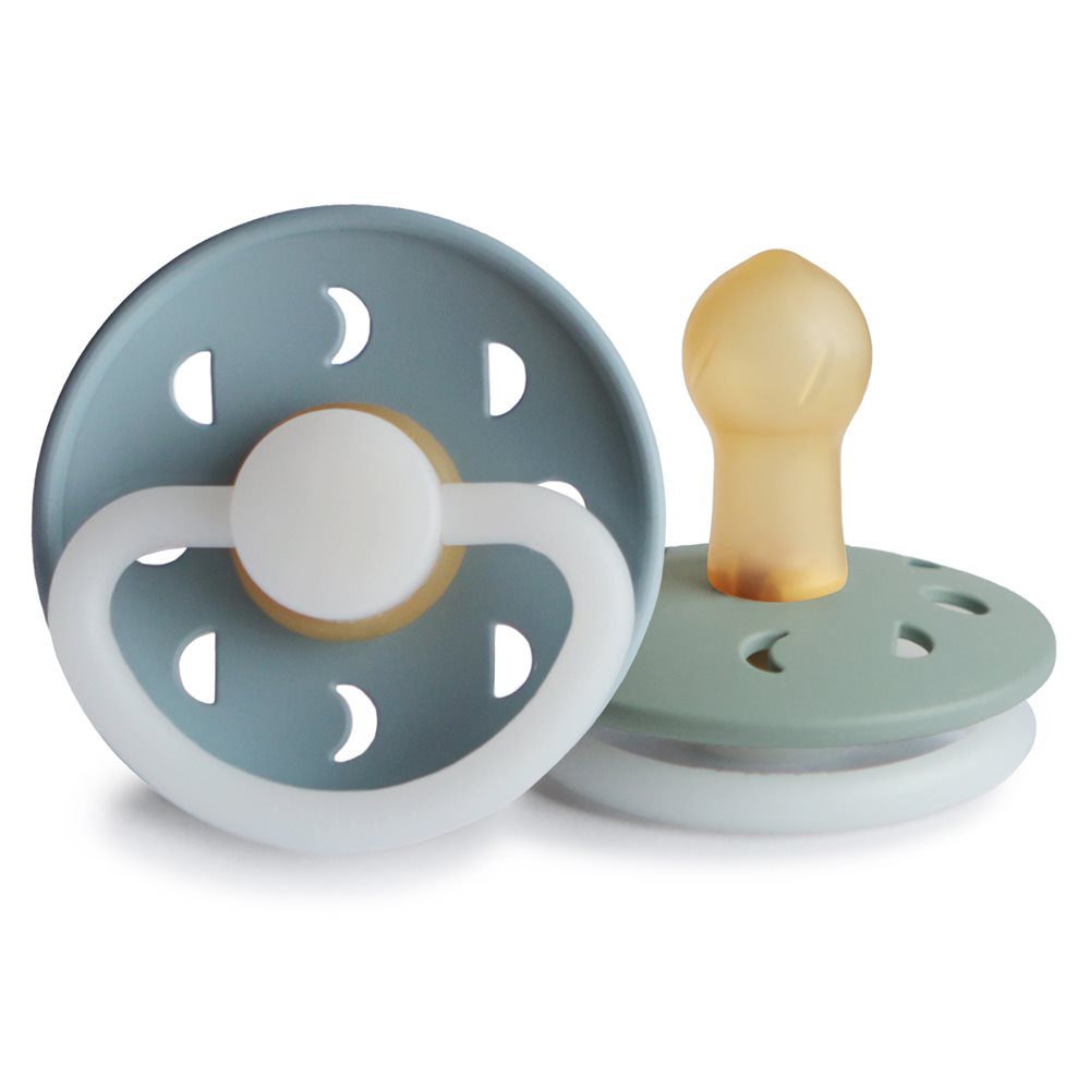 Frigg Moon Phase Latex Baby Pacifier 0-6M, 2Pack, Stone Blue Night/Sage Night - Size 1 - Laadlee