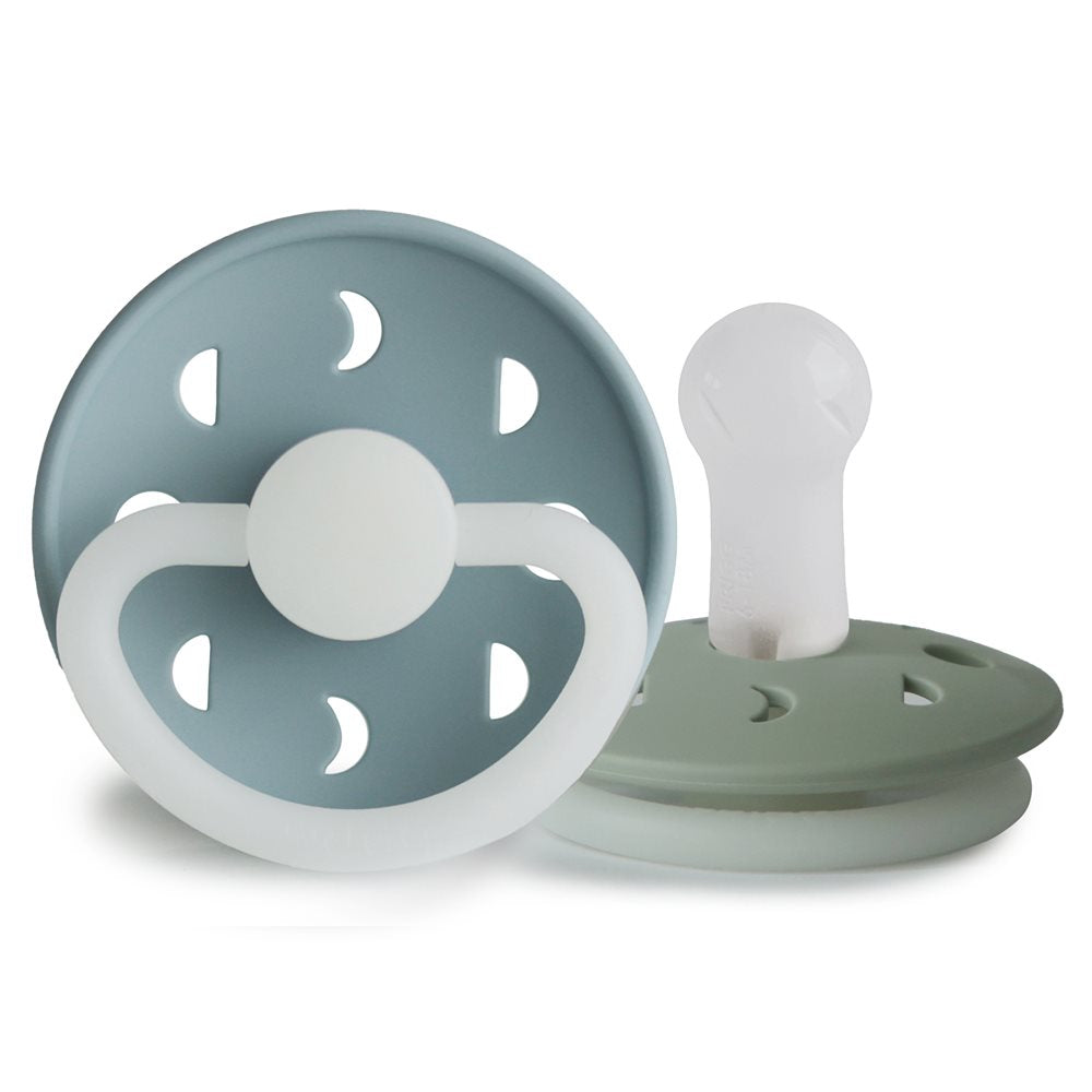 Frigg Moon Phase Silicone Baby Pacifier 6M-18M, 2Pack, Stone Blue Night/Sage Night - Size 2 - Laadlee