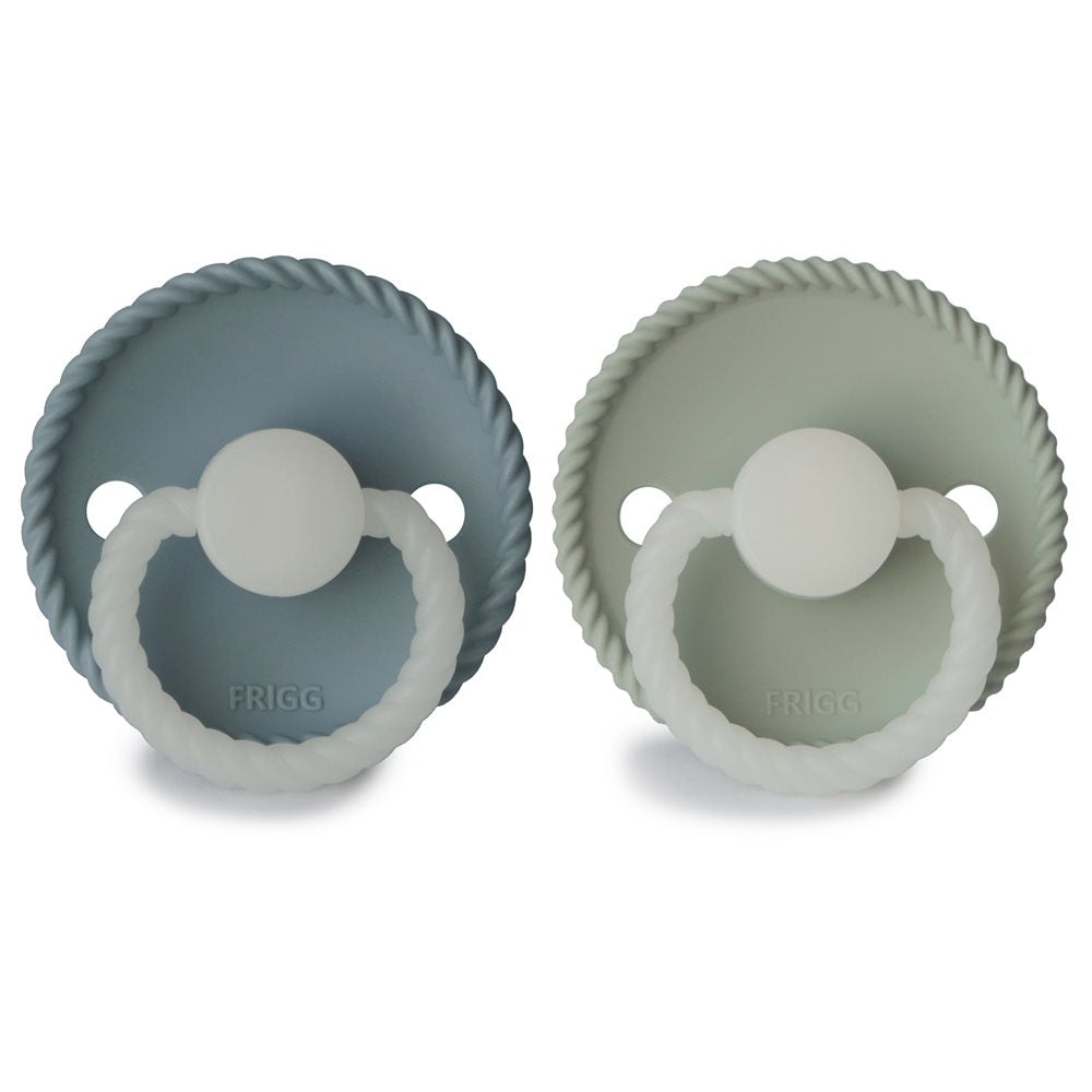 Frigg Rope Silicone Baby Pacifier 6M-18M, 2Pack, Stone Blue Night/Sage Night - Size 2 - Laadlee