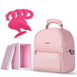 Sunveno Insulated Lunch Bag With Thermo Box & 4 Pcs Flamingo Ice Pack Set - Pink