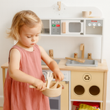 Little Angel Kids Wooden Kitchen Interactive Pretend Play Set - Cream