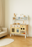 Little Angel Kids Wooden Kitchen Interactive Pretend Play Set - Cream