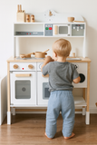 Little Angel Kids Wooden Kitchen Interactive Pretend Play Set - White