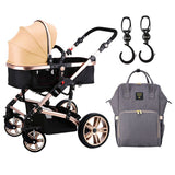 Teknum 3-in-1 Pram Stroller Story, Sunveno Diaper Bag & Hooks - Khaki Grey
