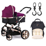 Teknum 3-in-1 Pram Stroller Story, Sunveno Diaper Bag & Hooks - Wine Black