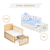 Teknum 7-in-1Convertible Kids Bed & Bedside Crib With Mattress, Mosquito Net & Detachable Wheels - Natural Wood