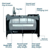 Teknum Explorer Playard And Cot - Grey