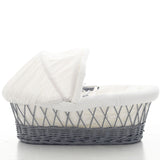 Teknum Infant Wicker Moses Basket With White Waffle Beddings - Wooden Grey