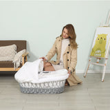 Teknum Infant Wicker Moses Basket With White Waffle Beddings - Wooden Grey