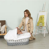 Teknum Infant Wicker Moses Basket With White Waffle Beddings - Wooden Grey