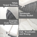 Teknum Infant Wicker Pod Moses Basket With White Waffle Beddings - Wooden Grey