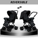 Teknum Reversible Look At Me Stroller Black With Little Story Signature Diaper Bag - Grey