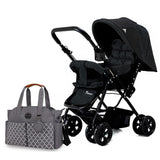 Teknum Reversible Look At Me Stroller Black With Little Story Signature Diaper Bag - Grey
