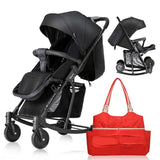 Teknum Stroller With Rocker With Red Fashion Diaper Tote Bag - Black