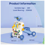 Teknum 5-in-1 Baby Walker Convertible to Learning Table, Game Panel,  Scooter, Or Roller Coaster - Blue