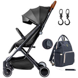 Teknum Travel Lite Stroller With Sunveno USB Diaper Bag And Stroller Hooks - Black