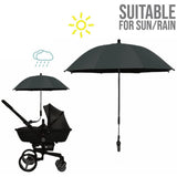 Teknum Universal Stroller Umbrella With Holder Clip Clamp - Black