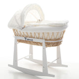 Teknum Infant Wicker Moses Basket With White Waffle Beddings & Rocker Stand - Brown