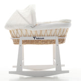 Teknum Infant Wicker Moses Basket With White Waffle Beddings & Rocker Stand - Brown