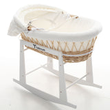 Teknum Infant Wicker Moses Basket With White Waffle Beddings & Rocker Stand - Brown