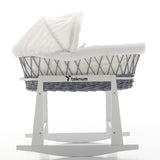 Teknum Infant Wicker Moses Basket With White Waffle Beddings & Rocker Stand - Grey