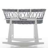 Teknum Infant Wicker Moses Basket With White Waffle Beddings & Rocker Stand - Grey