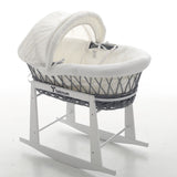 Teknum Infant Wicker Moses Basket With White Waffle Beddings & Rocker Stand - Grey