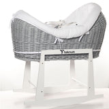 Teknum Infant Wicker Pod Moses Basket With White Waffle Beddings & Rocker Stand - Grey